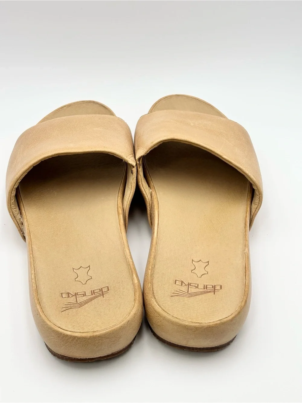 Dansko Twyla Beige Leather Slide Sandals - Wide Strap Slip-On  size 42